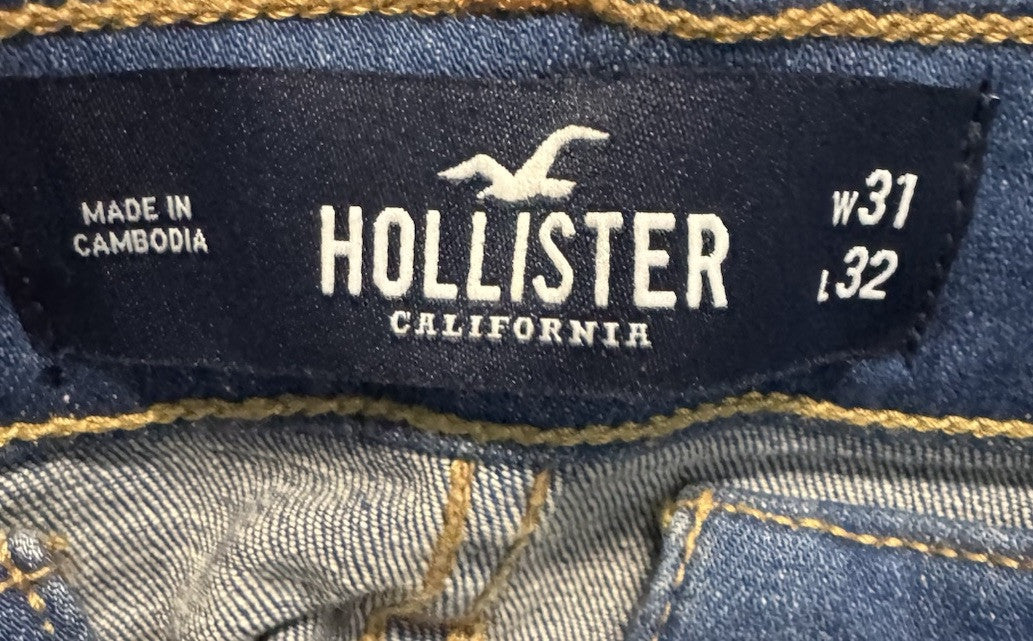 Hollister Slim Straight Leg Blue Jeans Men's Size 31x32 Zipper Fly Denim