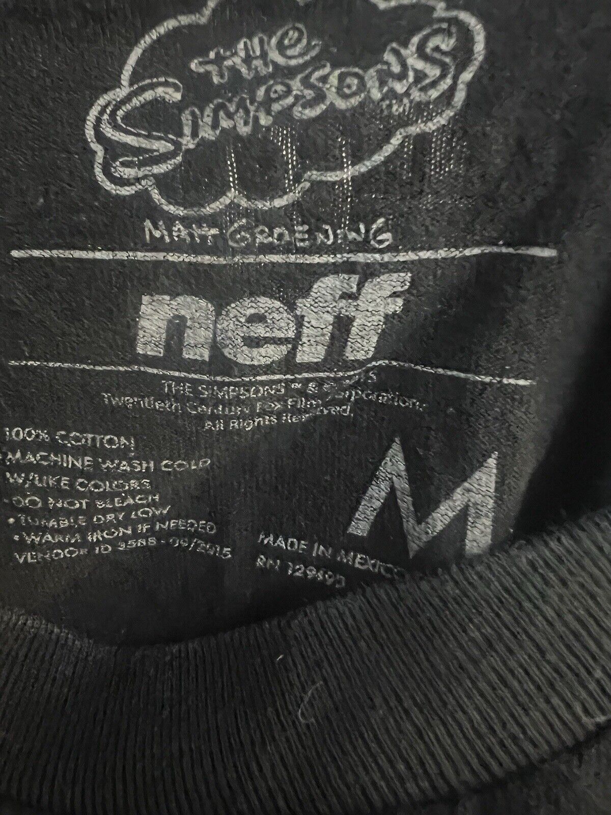 NEFF The Simpsons Mens T Shirt Bart Graphic Size Medium Black Long Sleeve
