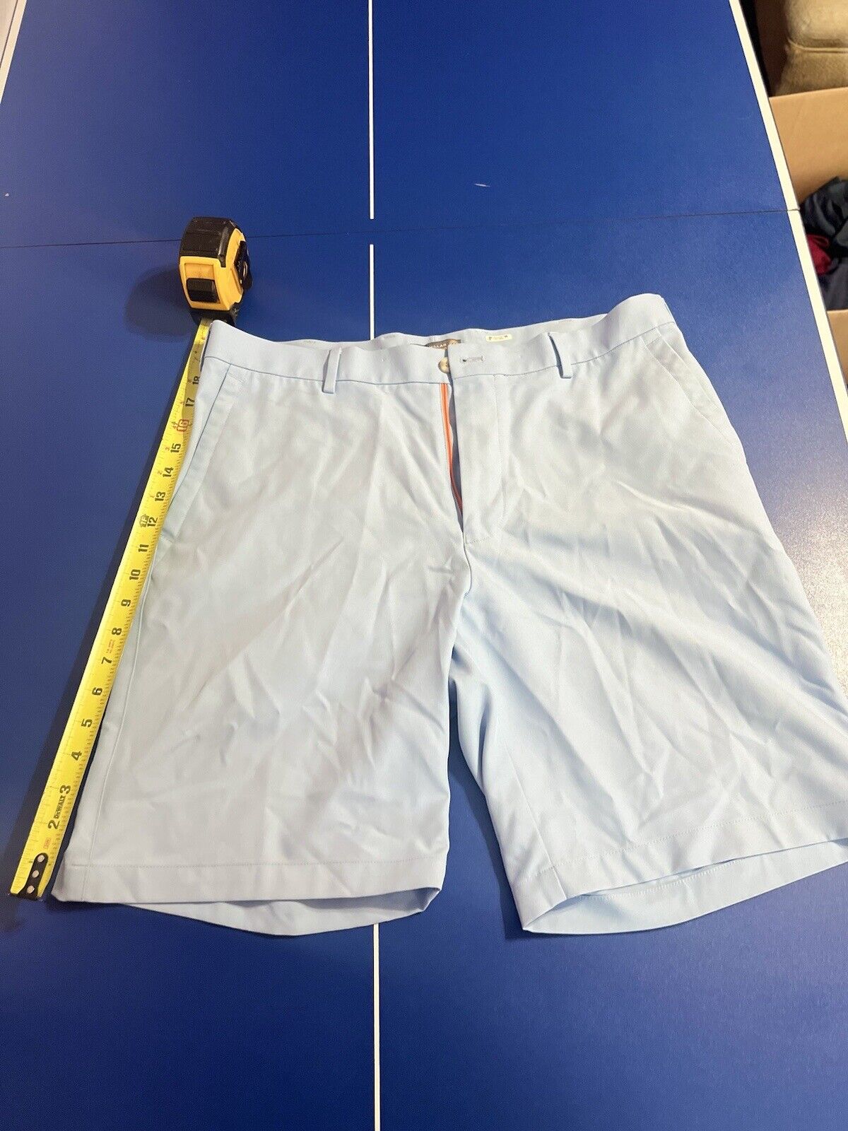 Peter Millar Crown Sport Men's Shorts 35 Light Blue Performance Chino Golf 9"