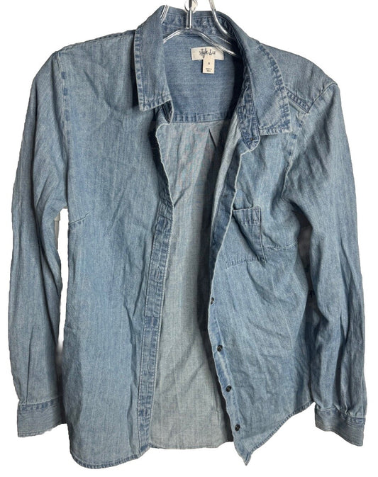 Style & Co Button Up Shirt Women’s Denim Long Sleeve Cotton Size Small