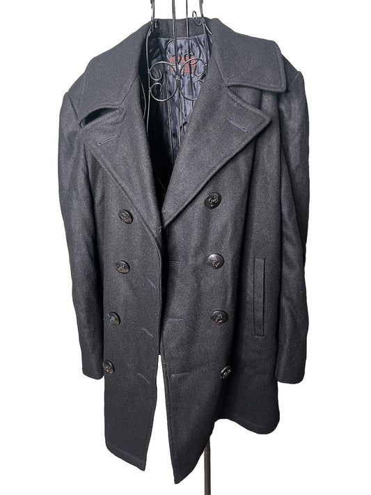 Vintage Patina Black Heavy Wool Button Up  Coat