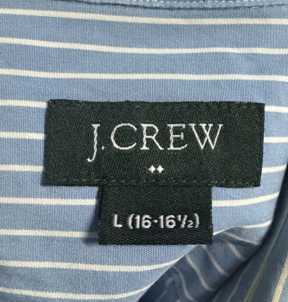 J. Crew  Shirt Mens Large 16 - 16.5  Blue Flex Button Up Long Sleeve Cotton