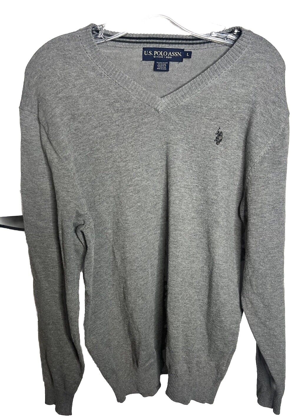 US Polo Assn. Sweater Men Size Large Knit Long Sleeve V Neck Logo Pullover