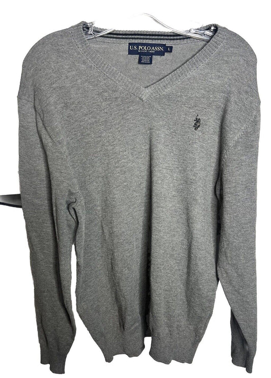 US Polo Assn. Sweater Men Size Large Knit Long Sleeve V Neck Logo Pullover