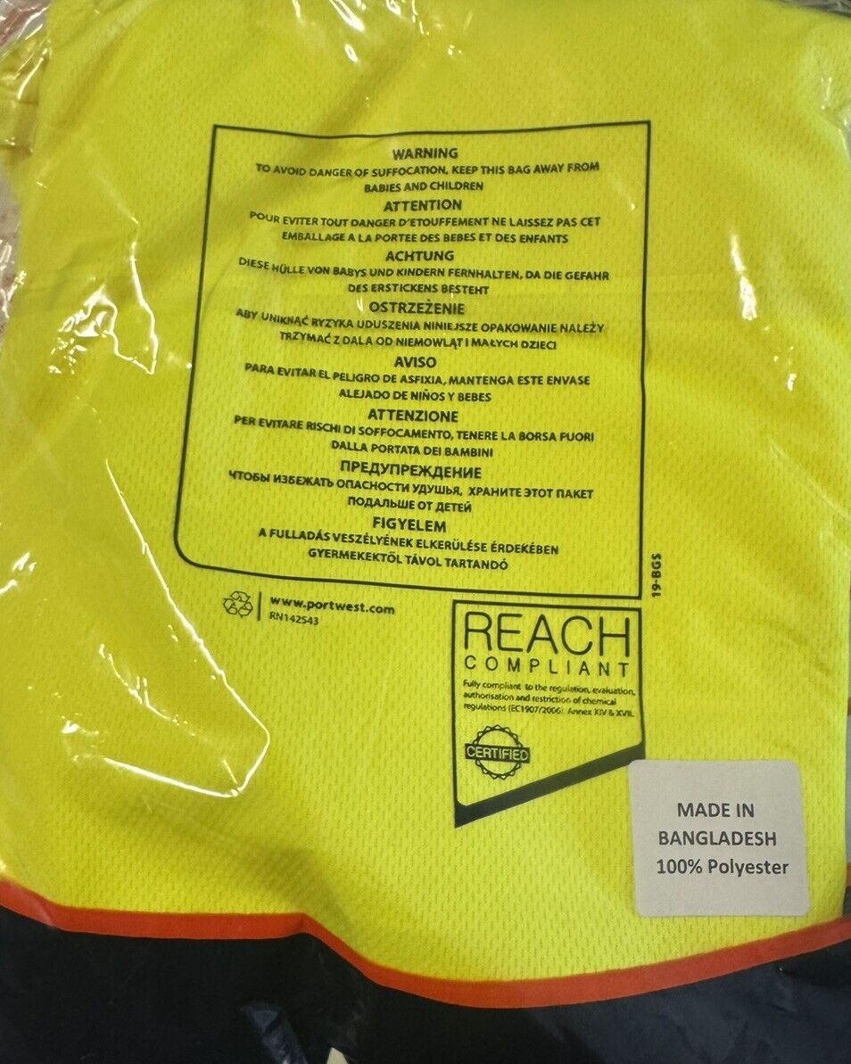 PORTWEST S170 Yellow Safety Cotton Comfort T-SHIRT Large NWT