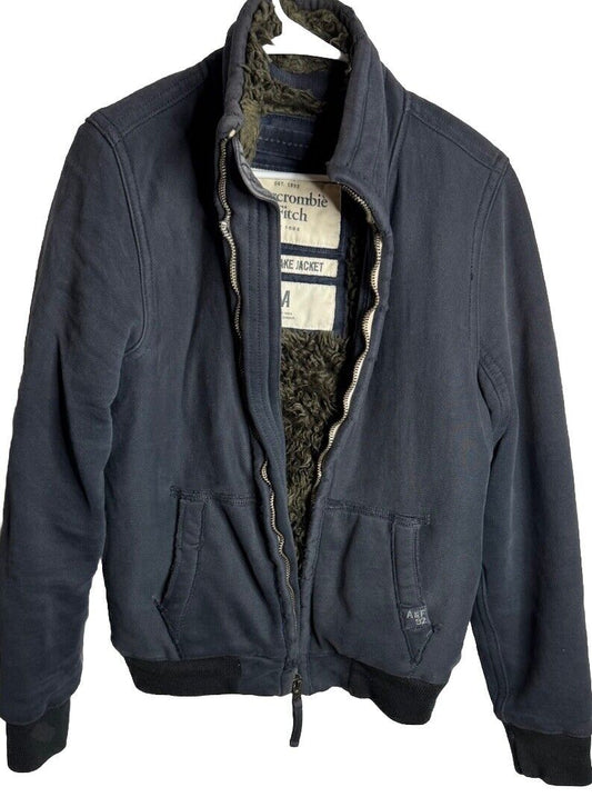Abercrombie Fitch Indigo Lake Distressed Faux Fur Lined Jacket Medium