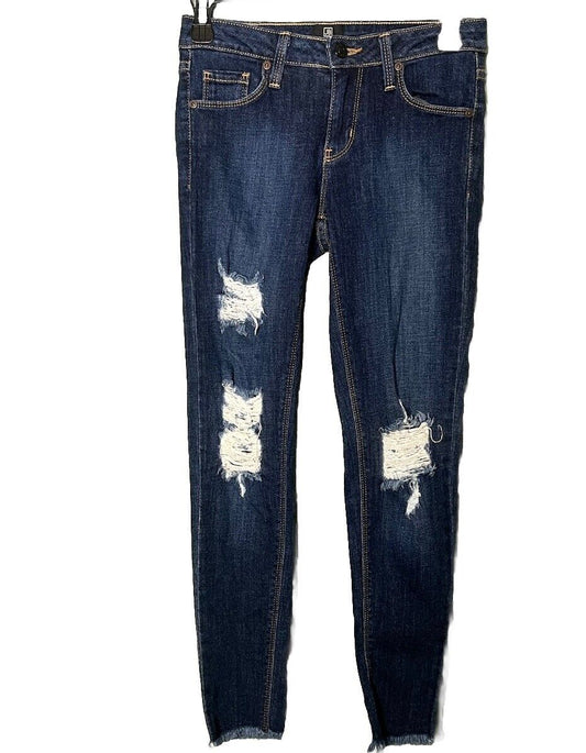 Just Black Women's Dark Rinse High Rise Striped Ankle Crop Skinny Jeans Size 25