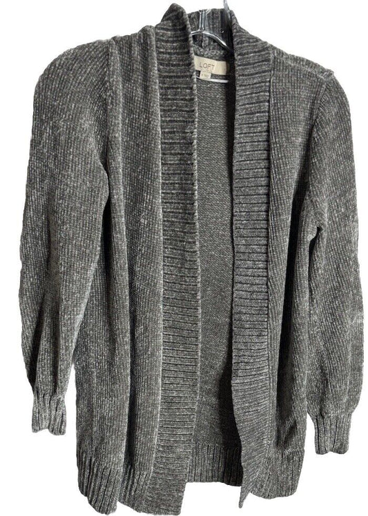 Loft Cardigan Sweater Women's Small Gray Knit Open Sweater Lightweight Solid