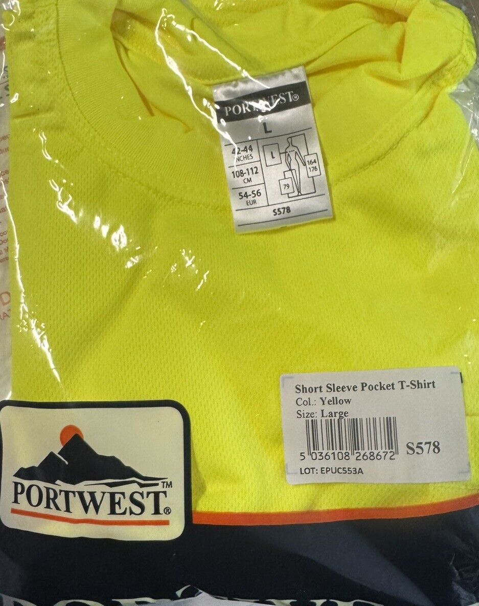 PORTWEST S170 Yellow Safety Cotton Comfort T-SHIRT Large NWT