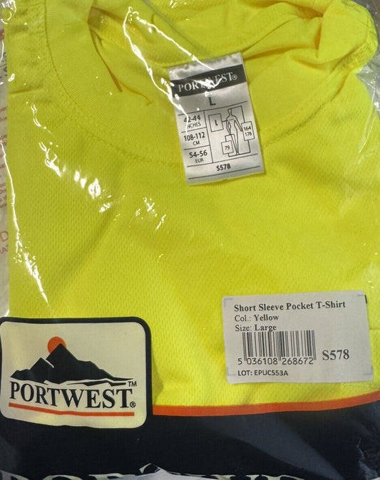 PORTWEST S170 Yellow Safety Cotton Comfort T-SHIRT Large NWT