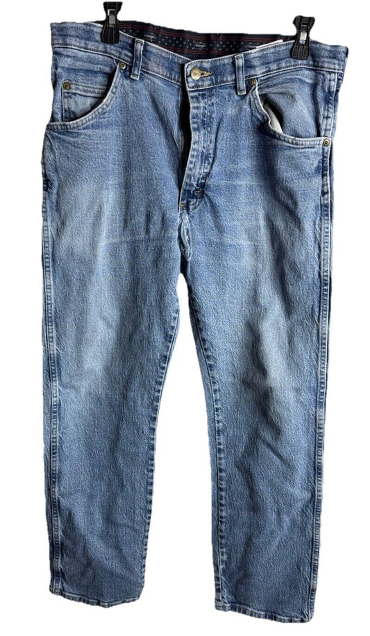 Wrangler Men Straight Blue Denim Jeans Cotton Medium Wash Size 34x30