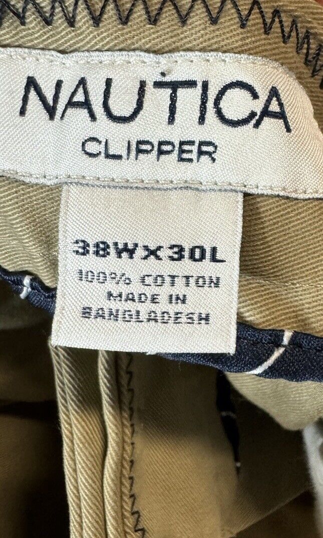 Nautica Pants Mens Size 38x 30 Clipper Flat Front Khakis Cotton Straight Leg