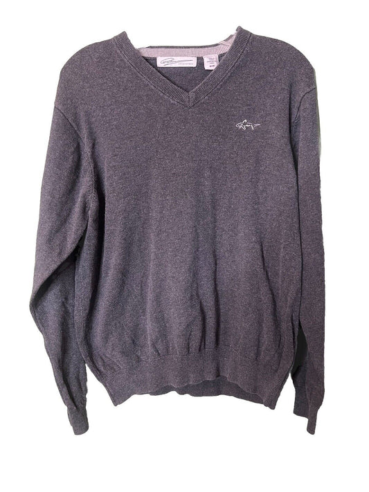 Greg Norman Men's Cotton V-Neck Sweater Grey Size Medium