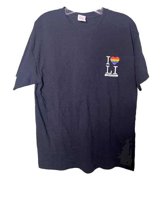 I love Long Island colorful heart T-shirt Large