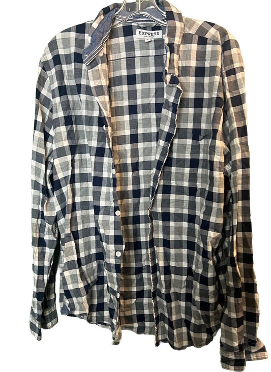 Express Modern Fit Long Sleeve Cotton Button Down -  Plaid - Men's Size XL