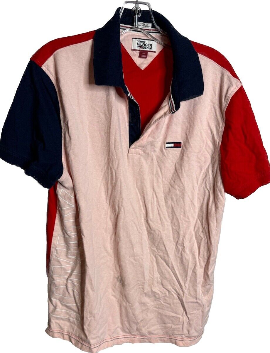 Tommy Hilfiger Denim Huge Logo Mens Custom Fit Polo Shirt Size Large