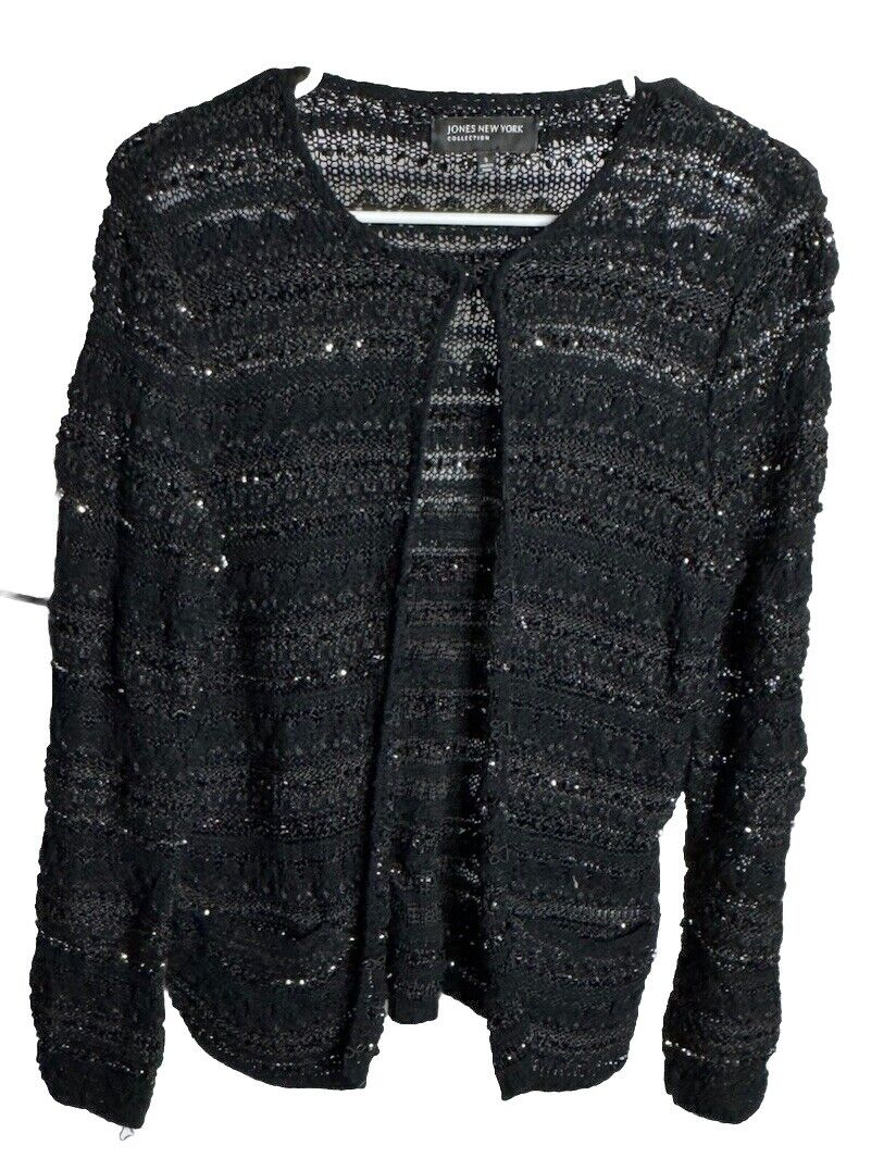 Jones New York Collection Woman Top Blouse Black Knit Career Casual small