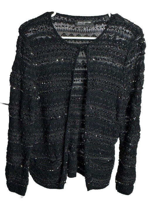 Jones New York Collection Woman Top Blouse Black Knit Career Casual small