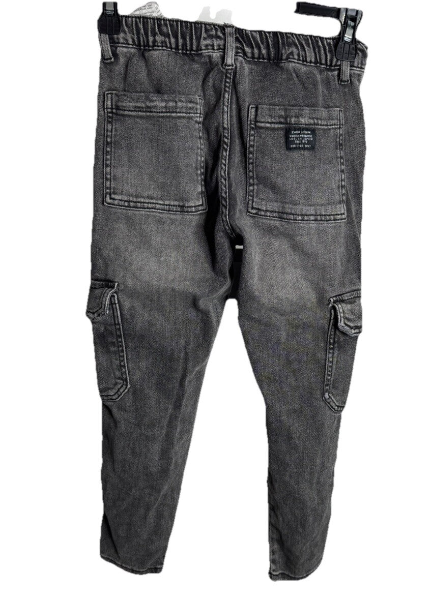 ZARA Kids Girls Stretch Jeans Denim Pants Skinny Sz 9 Charcoal Adjustable Waist