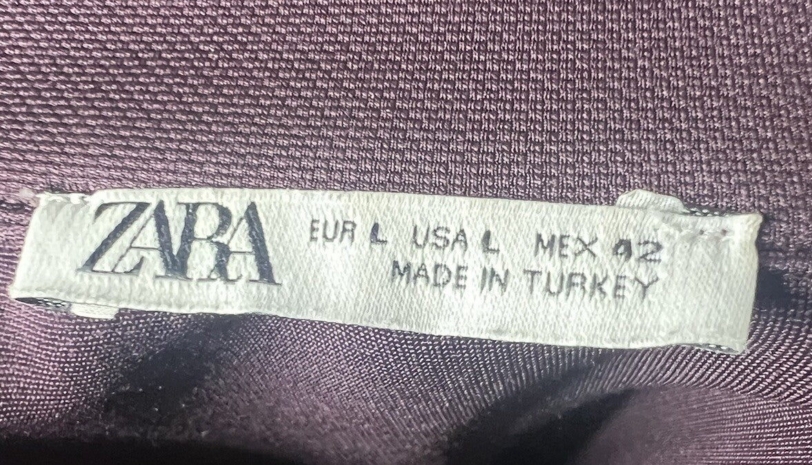 Zara Sweater Womens Large Purple Hoodie Pockets Full Zip Knit