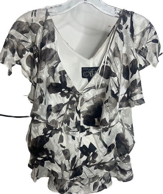ALEX EVENINGS Blouse Womens Petite S/P Top Floral Short Sleeve