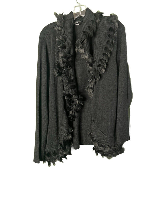 Alfani Cardigan Sweater Womens Plus size 1X Black Chunky Knit Open Front New