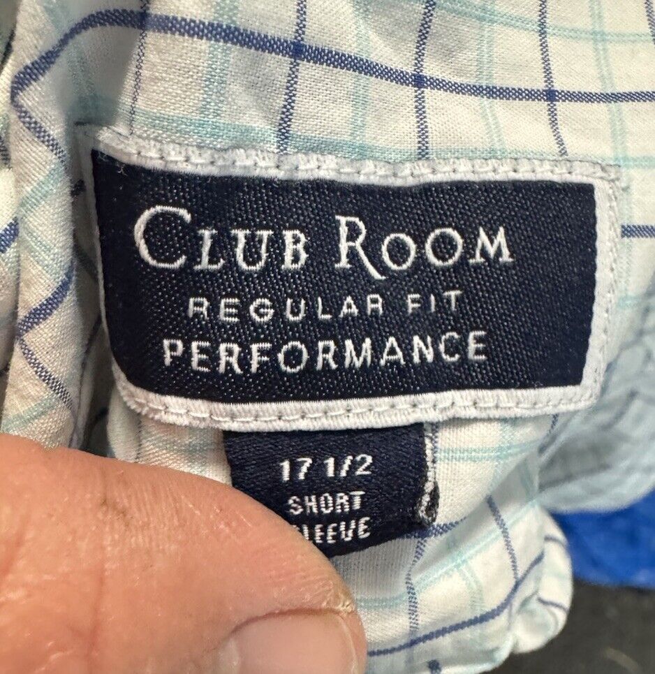 Club Room Men's Easy Care Plaid Button Up Shirt Size 17.5 XL