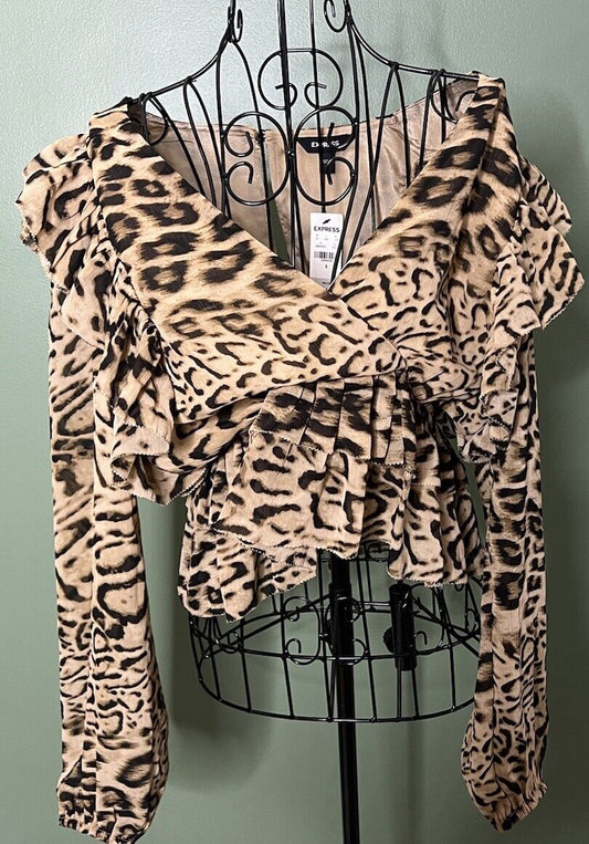 Express Long Sleeve Leopard Print Button Up Blouse Size S Normal Price $64.00
