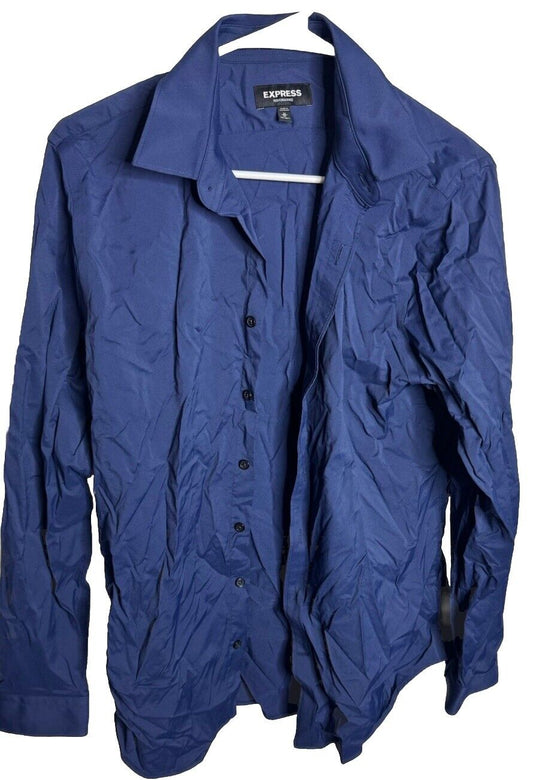 Express Shirt Adult Medium 15-15.5 Blue Long Sleeve Button Up Modern Fit Stretch