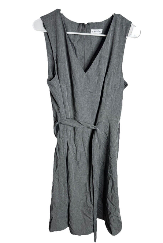 Calvin Klein Dress Women’s Sz 14 Gray Sheath Sleeveless Lined Career
