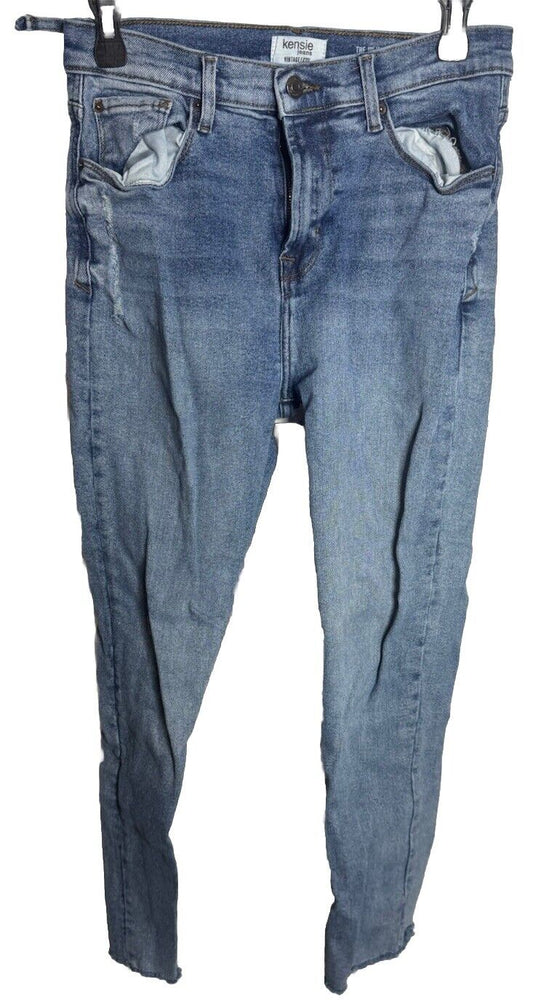 Kensie Jeans Vintage Luxe The Flare Women's Size 6/28 Blue High Rise Distressed