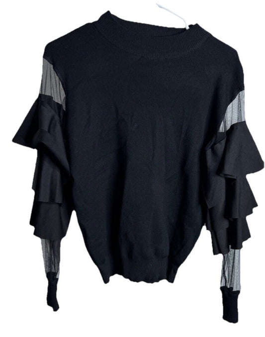 Beulah Style Ribbed Tight Fitting Shirt W/ Puff Tapered Bottom Sleeves Size M/L