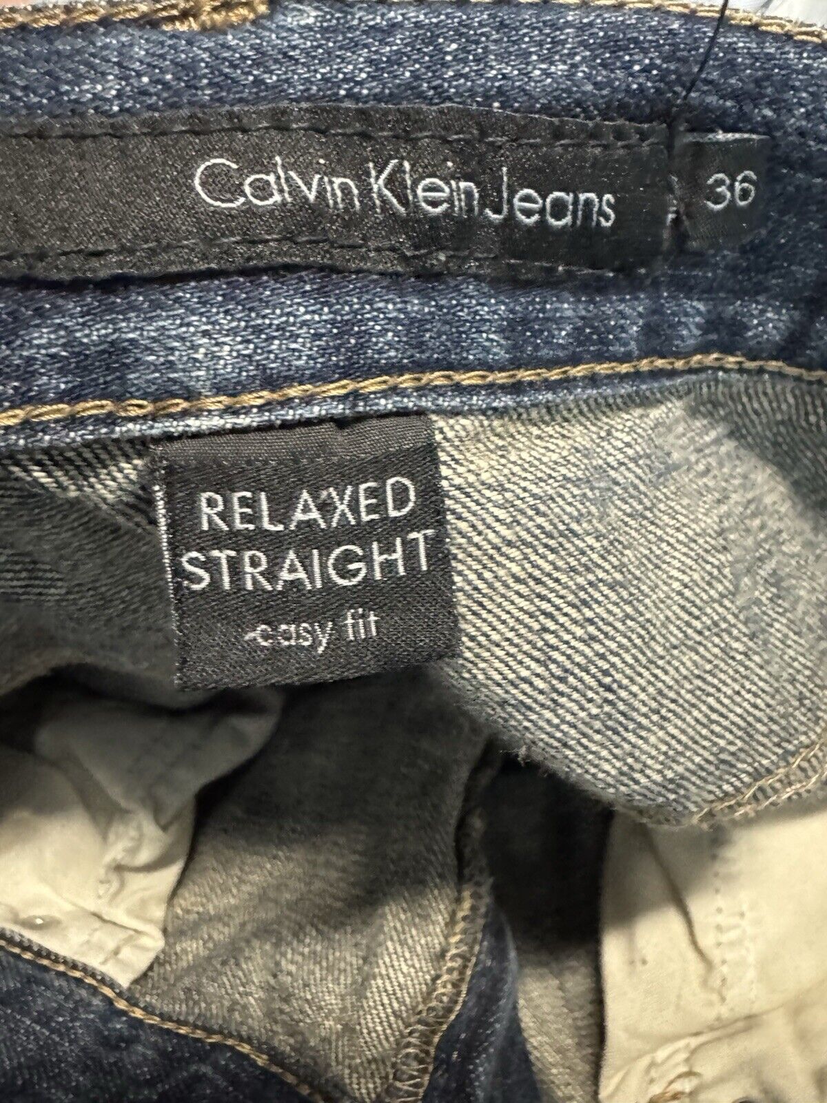 Calvin Klein Jeans Mens 36Blue Dark Wash Cotton Slim Straight FIt Denim
