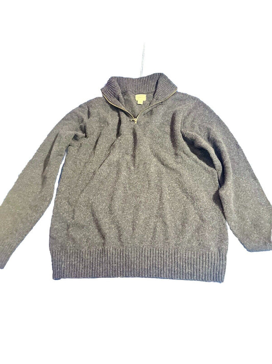 J Crew Merino Wool Sweater Mens Medium Gray Pullover Knit 1/4 Zip Up