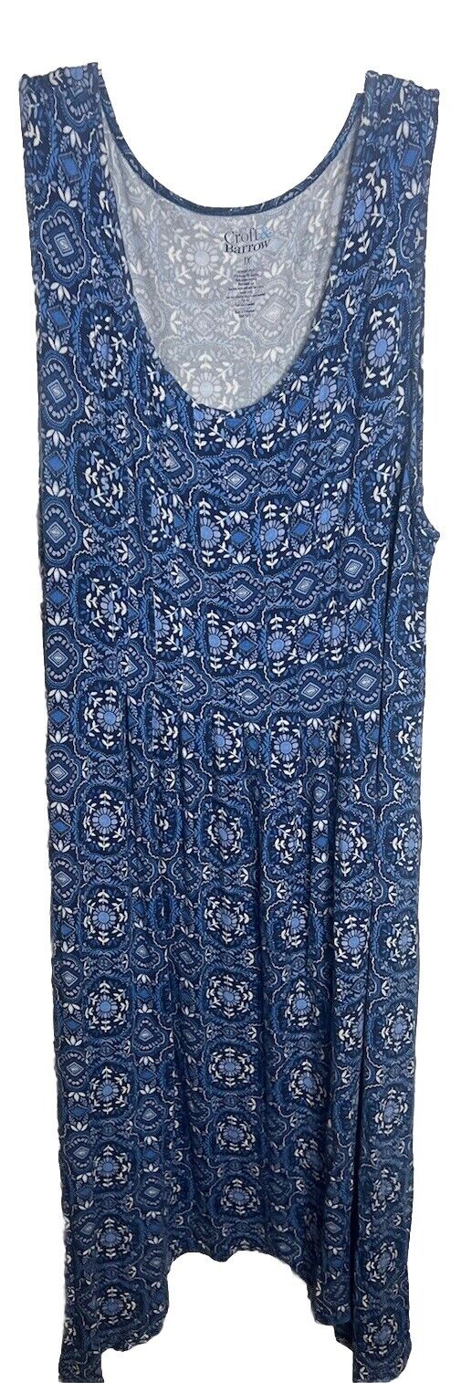 Croft & Barrow Dress Women 1X Plus Blue Geometric Shift Midi Sleeveless Casual
