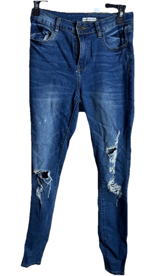 Revamped Womens Medium Wash Distressed Skinny Jeans Stretch Size 05
