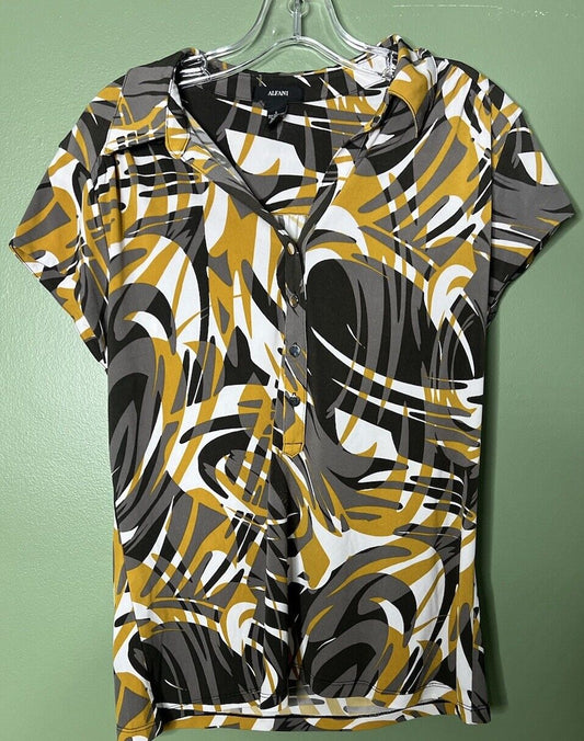 Alfani Women's  3/4 Dolman Sleeve V-Neck Top Size L Button Up