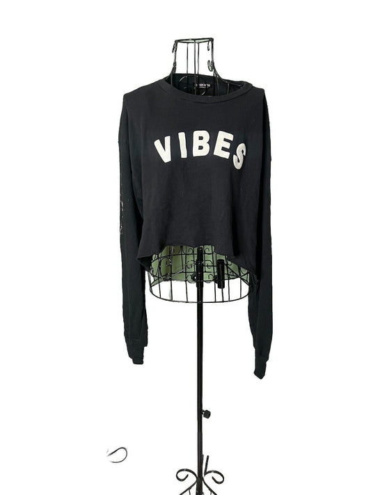 Fashion Nova Vibes Black Retro Crop Sweater Size XS