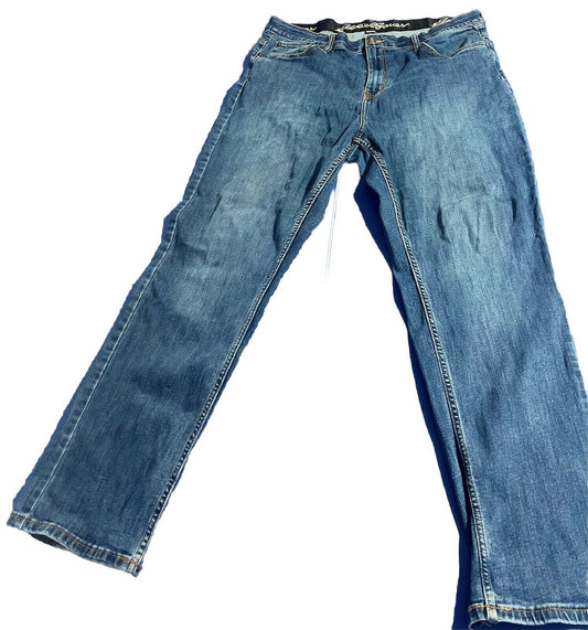 Eddie Bauer Denim Work Jeans Relaxed Basic Heavy Straight Blue Mens Size 38 x 32