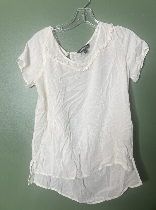 Express Women's Top Size M White Short Sleeve Round Neck Blouse