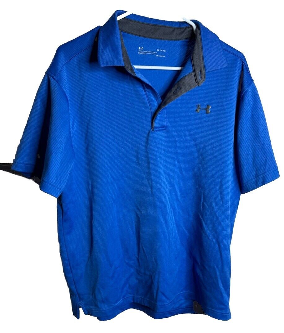(Large) Mens Under Armour Polo Shirt Short Sleeve Logo Heat Gear
