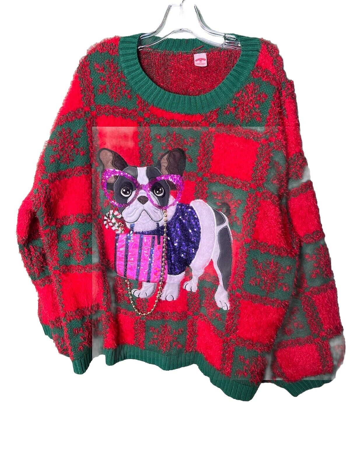 Holiday Time Women’s Large Dog Wearing Glasses Ugly Christmas Sweater 2X