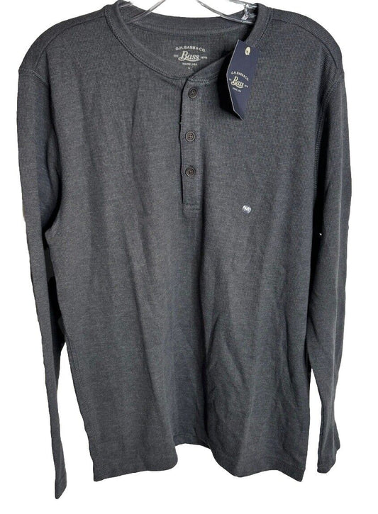 GH Bass Shirt Mens Medium Thermal Henley Waffle Knit Pullover Long Sleeve