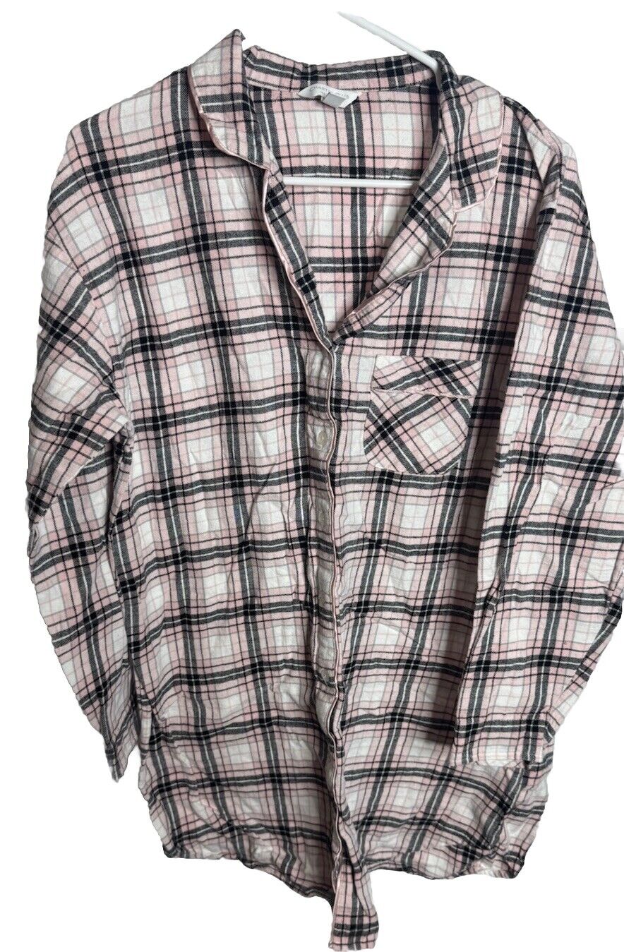 Charter Club Intimates Lace Trim Tonal Diamond Button Down Pajama Top Large