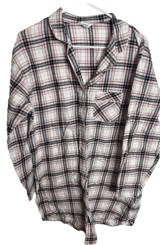Charter Club Intimates Lace Trim Tonal Diamond Button Down Pajama Top Large