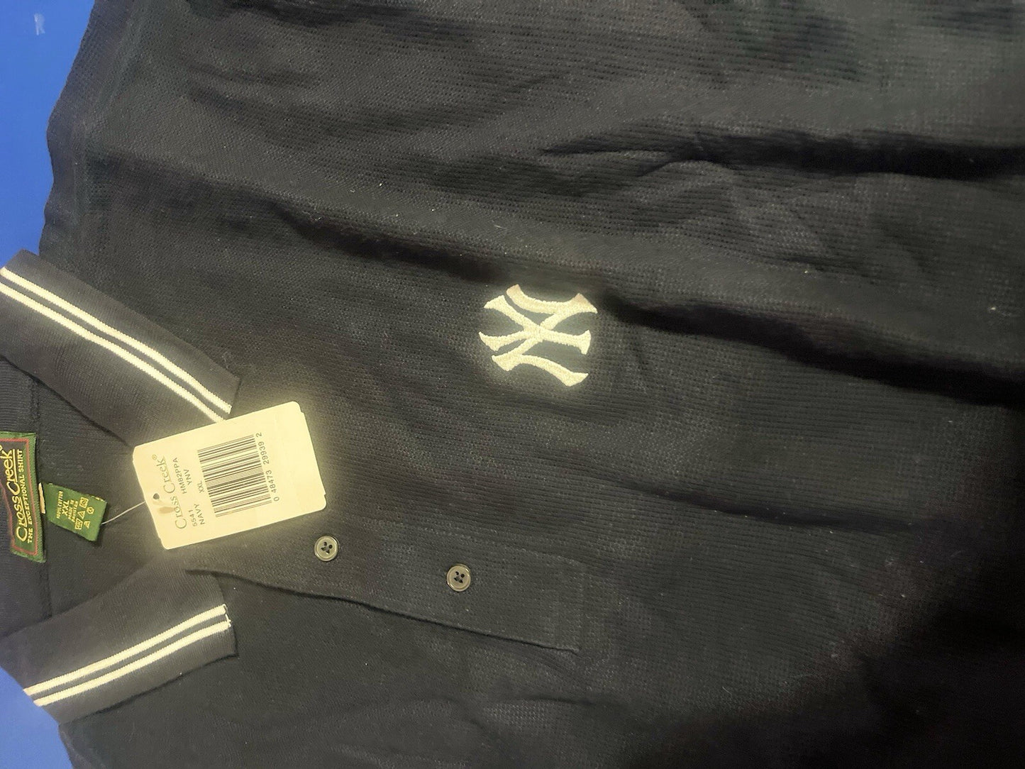 Vtg MLB New York Yankees Polo Shirt Mens 2XL Artex Blue Short Sleeve USA 90s