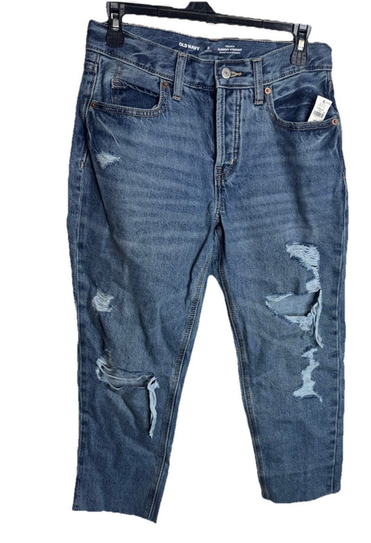 Old Navy Women's Blue High Rise Slouchy Straight Button Fly Jeans Size 2 PETITE