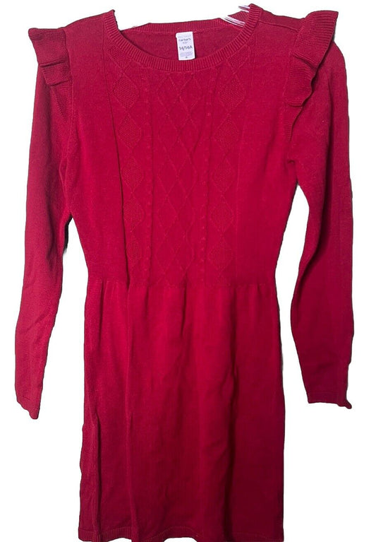 Carter's Kid Red Long Sleeve Dress Girls 14/14A CrewNeck Pullover