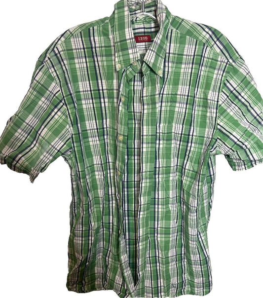Izod Mens Shirt Large Button Down Short Sleeve Shirt