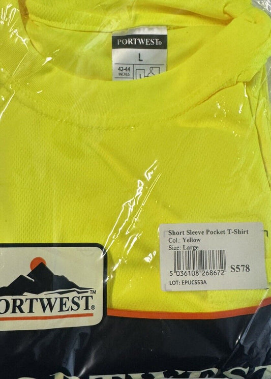 PORTWEST S170 Yellow Safety Reflective SCotton Comfort T-SHIRT Large NWT